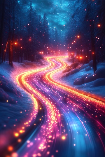 梦幻绚丽的雪夜流光道路232