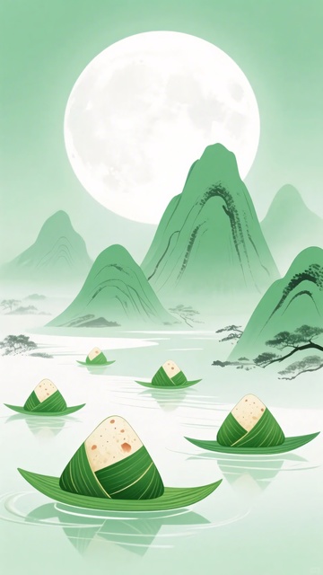 月夜江面上的粽子插画629