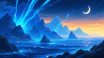 奇幻夜晚山海风景插画942