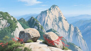 山间巨石系红绸的壮丽景观390