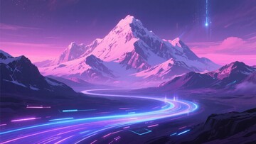 梦幻紫色雪山与流光道路景观128