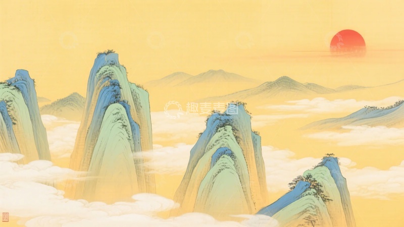 高清大图下载【趣麦麦图】-日出群山国画风景图102