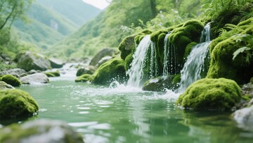 山间翠绿瀑布溪流美景153