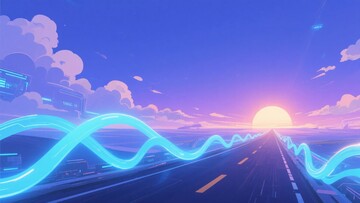梦幻公路日落插画978