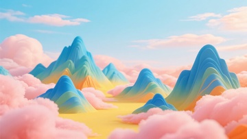 梦幻云端彩色山峦插画911