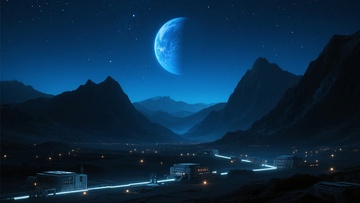 月夜下的山川与城市景象074