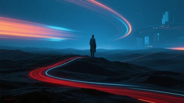 夜色中人物与绚丽光轨景象348