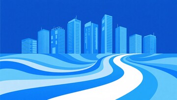 蓝调城市与蜿蜒道路插画293