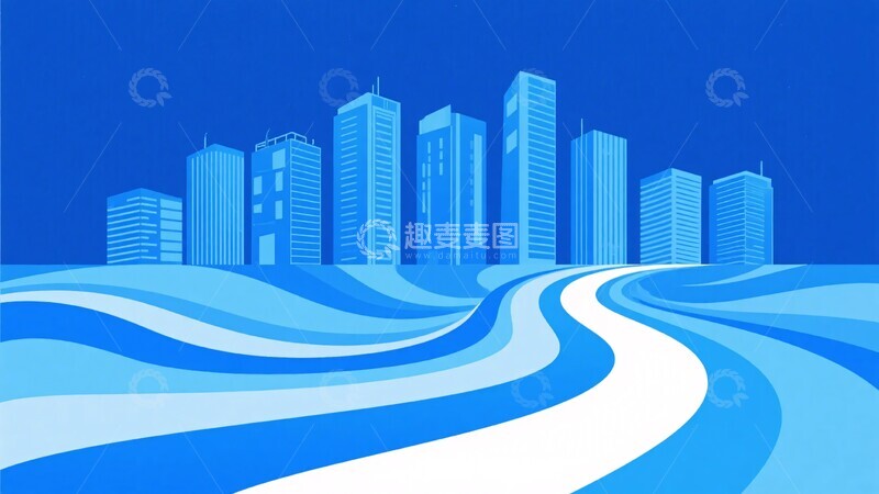 高清大图下载【趣麦麦图】-蓝调城市与蜿蜒道路插画293