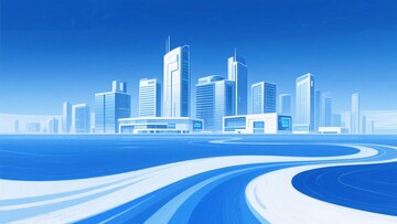 蓝色城市建筑与道路插画440