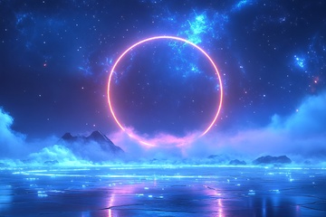 梦幻星空下的霓虹圆环景象825
