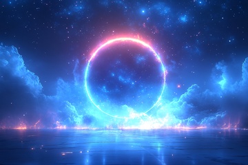 梦幻星空下的发光圆环景象479