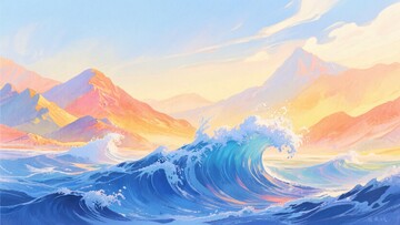 海浪与山峦的绚丽风景235