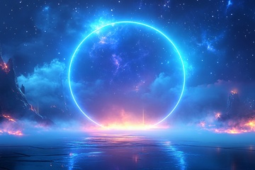 梦幻星空下的蓝色光环景象923