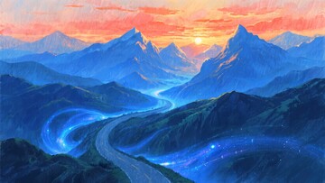 山间公路的绚烂黄昏景色036