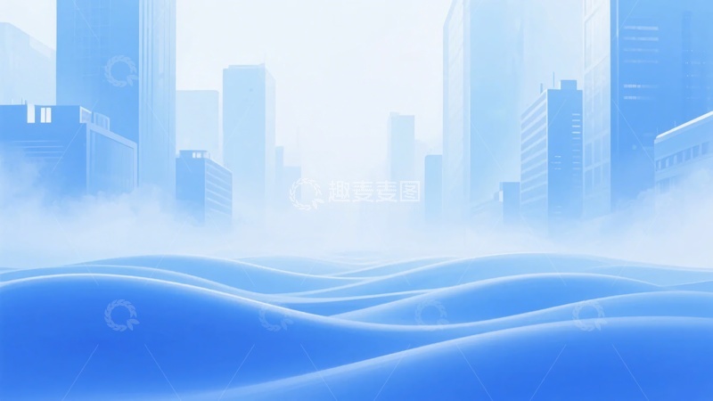 高清大图下载【趣麦麦图】蓝色城市与波浪背景插画573