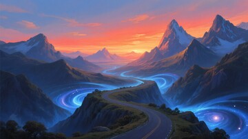 山间公路的奇幻黄昏景象447