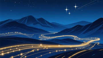 夜晚山间的璀璨灯光轨迹020