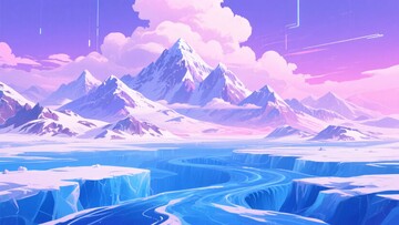 梦幻雪山冰川风景插画418
