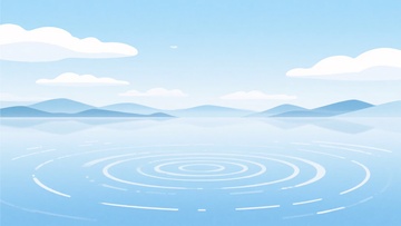 蓝色水面与远山的插画风景404