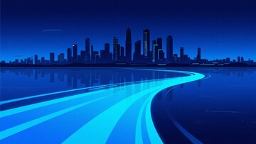 蓝色城市夜景与流光道路176