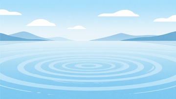 蓝色湖面波纹插画风景906