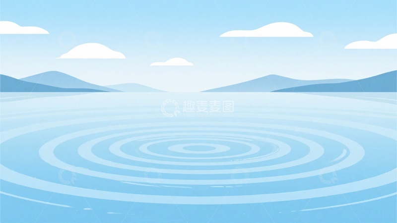 高清大图下载【趣麦麦图】-蓝色湖面波纹插画风景906