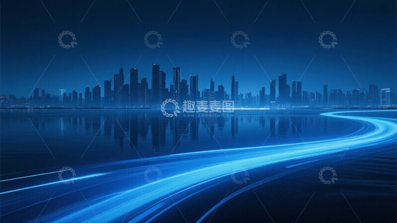 高清大图下载【趣麦麦图】-蓝色科技风城市夜景背景图057