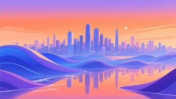 城市与山水的梦幻插画风景450