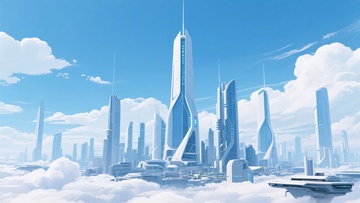 未来科幻风格的云端城市景象572