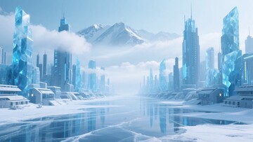 冰雪覆盖的未来科幻城市景观989
