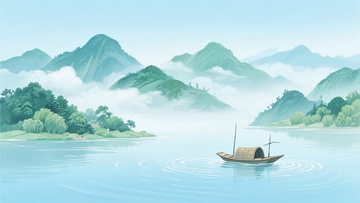 山水间的孤舟美景498