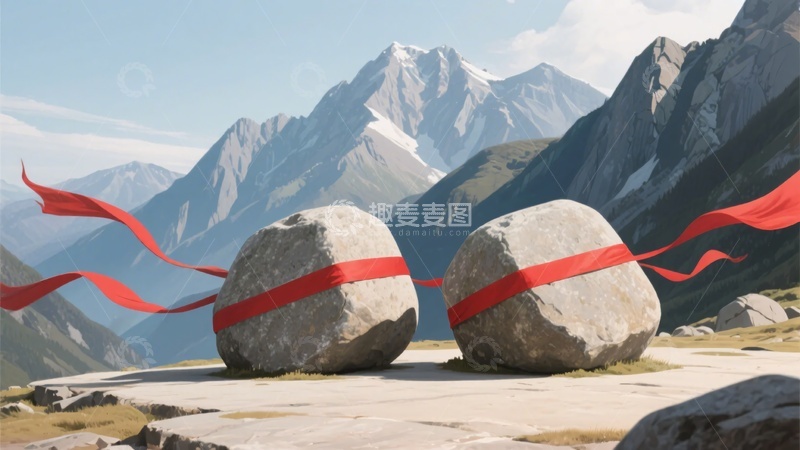 高清大图下载【趣麦麦图】-山间巨石系红绸的唯美场景572