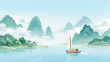 江上孤舟的山水景致976