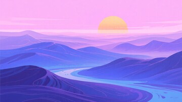黄昏下的山川河流插画482
