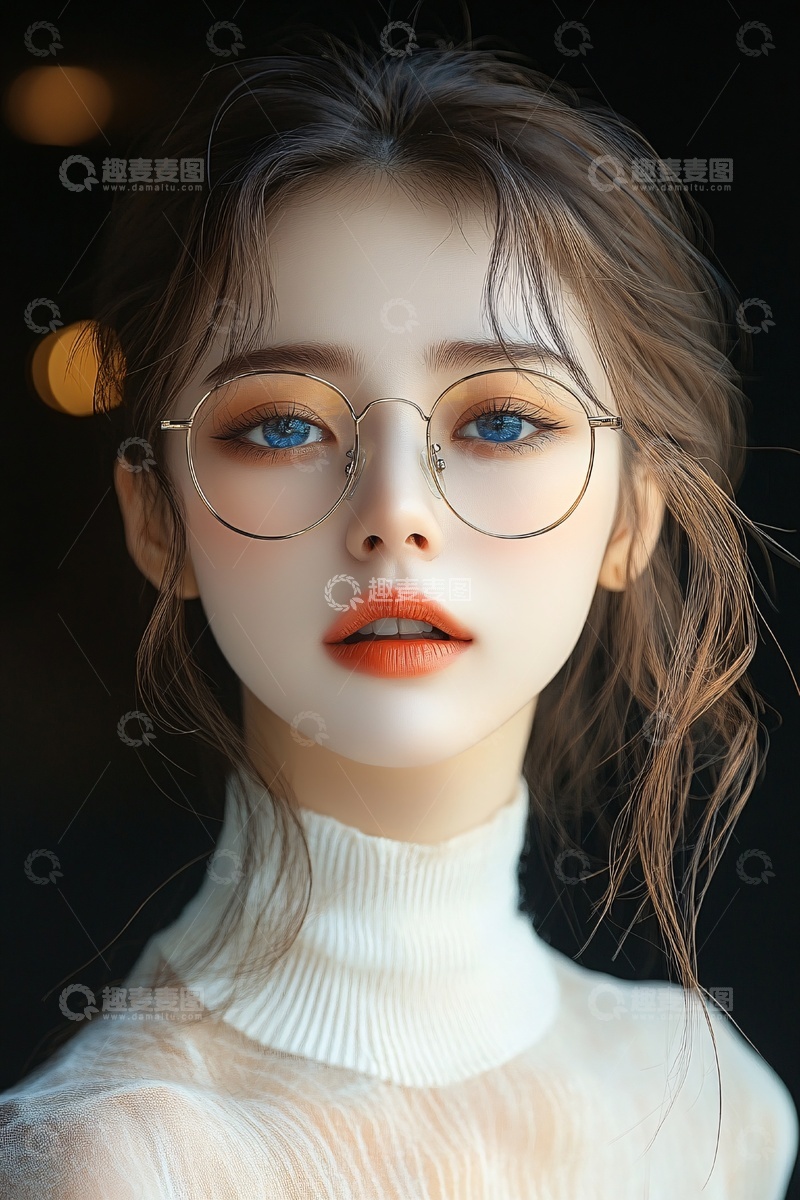 高清大图下载【趣麦麦图】-戴眼镜的时尚女生肖像051
