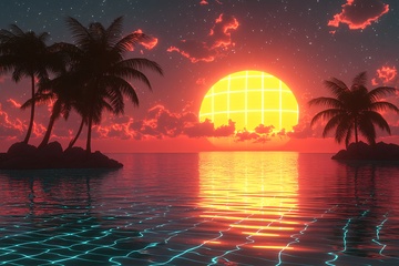 海边日落与棕榈树美景284