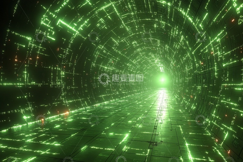 高清大图下载【趣麦麦图】-科技感绿色虚拟数字隧道217