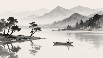 山水间孤舟垂钓之景932