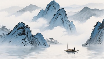 水墨山水间的孤舟行607