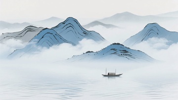 水墨山水间的孤舟529