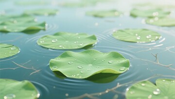 水面上的荷叶与水珠景象974