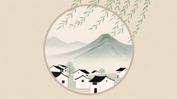 中式山水村落插画903