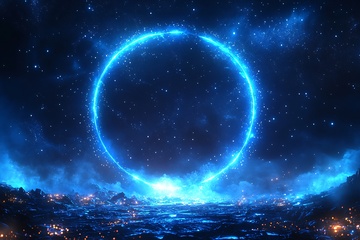 梦幻星空下的蓝色光环景观783