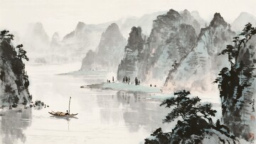 水墨山水江上孤舟图330