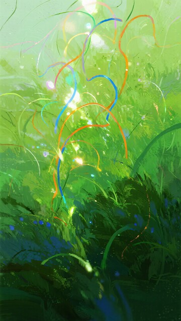 梦幻绿色植物与炫彩光线插画131
