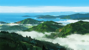 山间云海与远处海景风光571