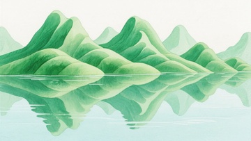 青绿山水湖面倒影景象647