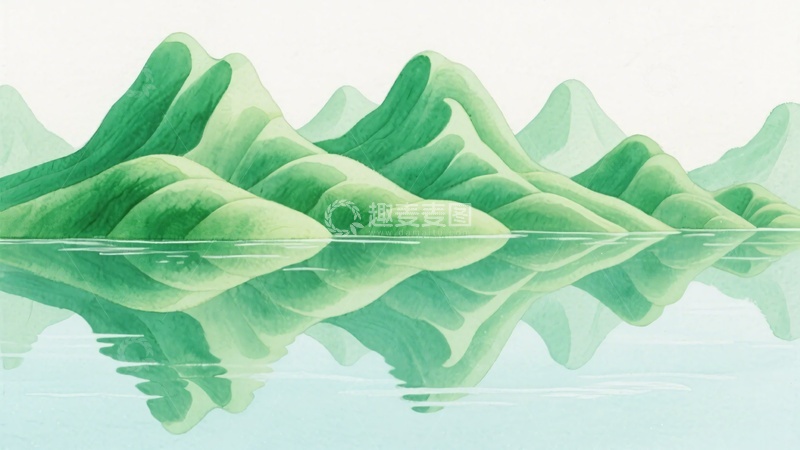 高清大图下载【趣麦麦图】-青绿山水湖面倒影景象647