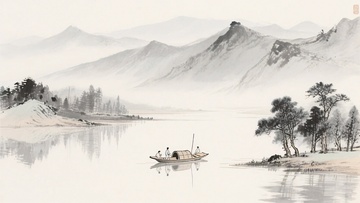 水墨山水行舟图712